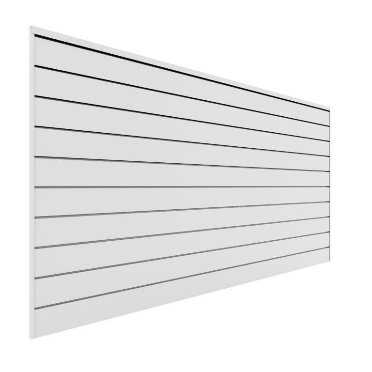 White Proslat slatwall panel with horizontal accessory slots