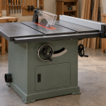 AI-generated editorial illustration of cabinet table saw.