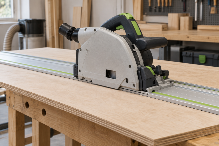 AI-generated editorial illustration of track saw