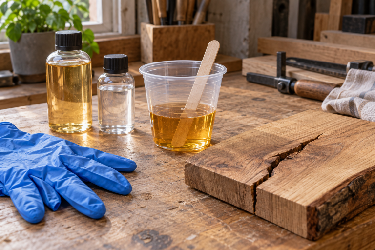 AI-generated editorial illustration of wood epoxy